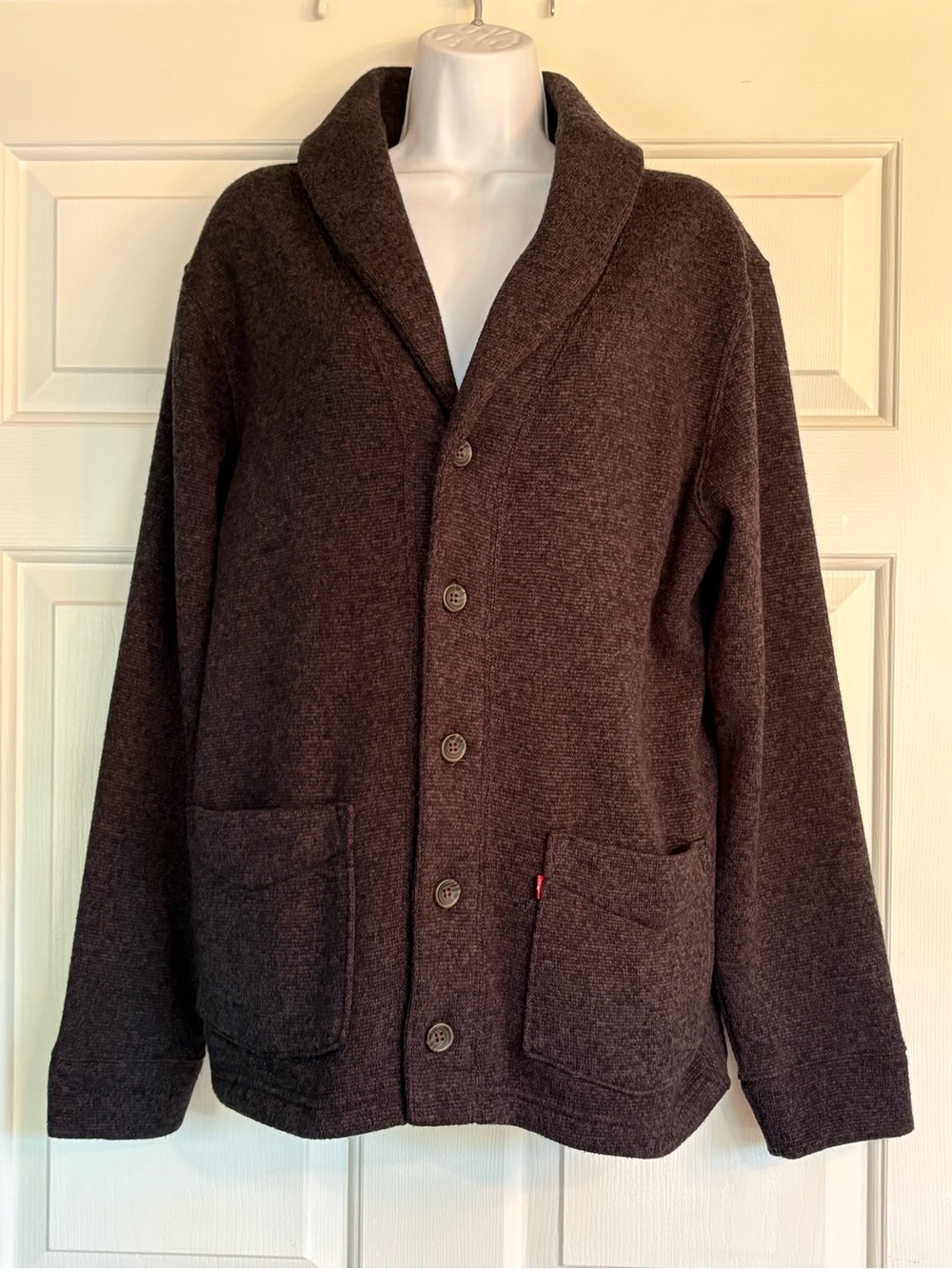 NWOT Levi’s Men's Shawl Collar Button-Front Sweater Jacket - Charcoal, Size Smal
